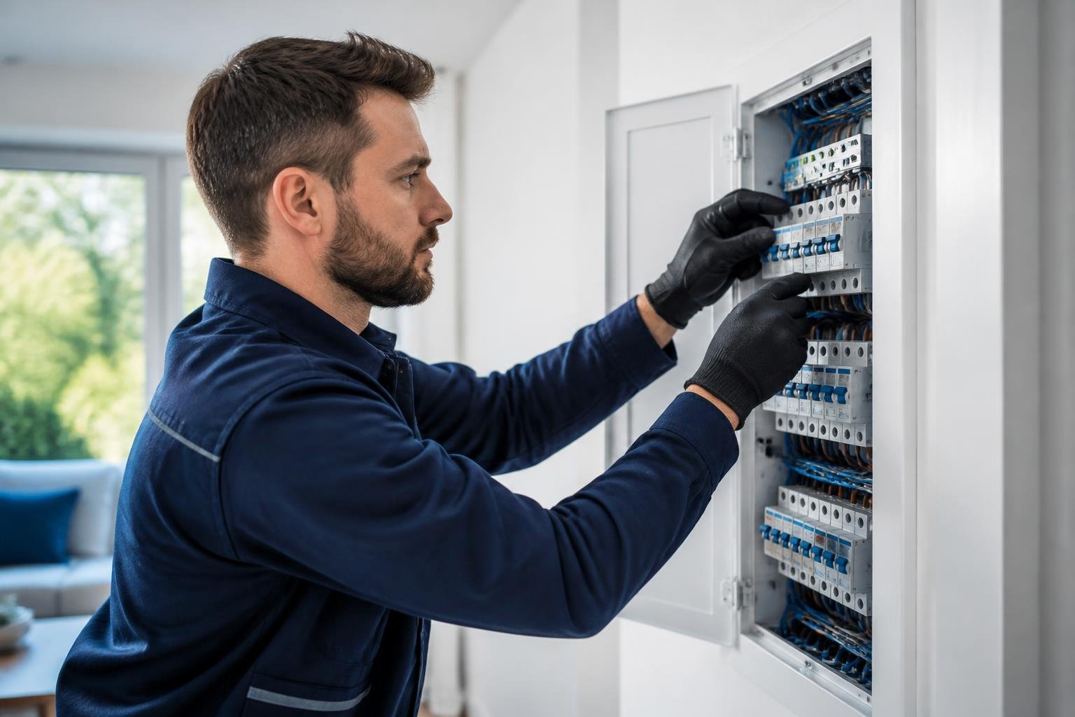 Électricien à Frontignan intervenant sur un tableau électrique